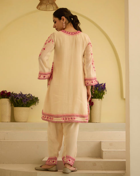 Kora Rose – Dori Embroidered A-Line Suit Set with Short Kurta and Pockets